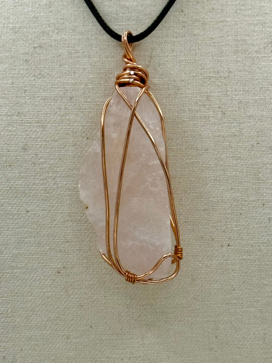 Rose Quartz Hand-Wrapped Pendant