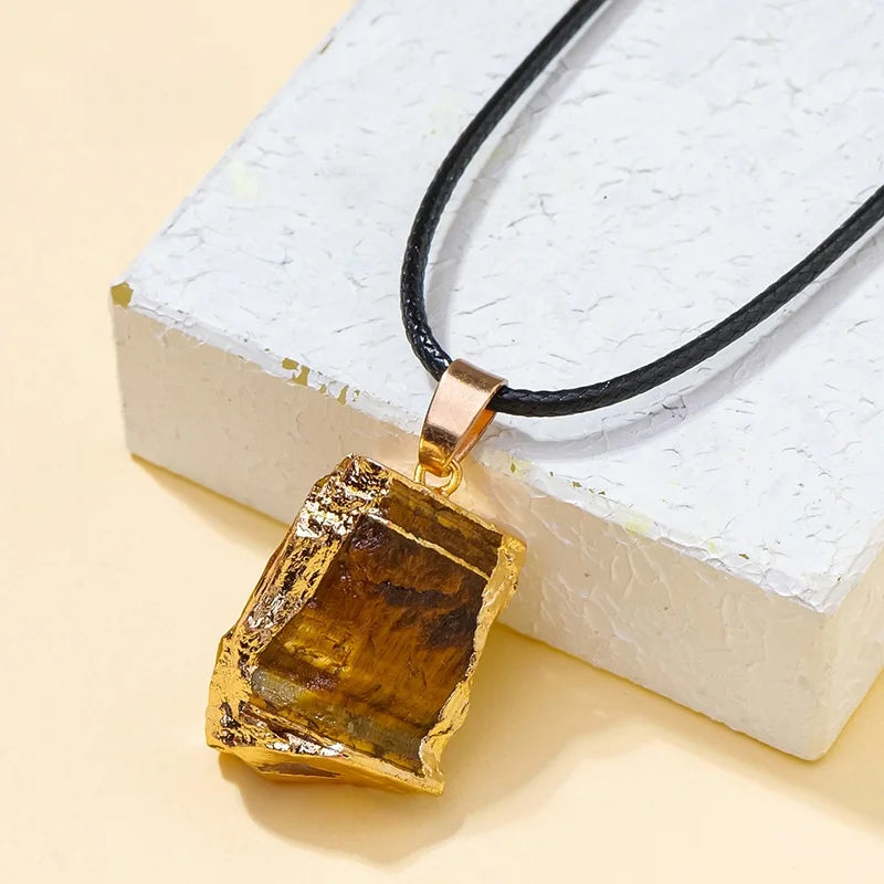Natural Stone Crystal Pendant with Gold