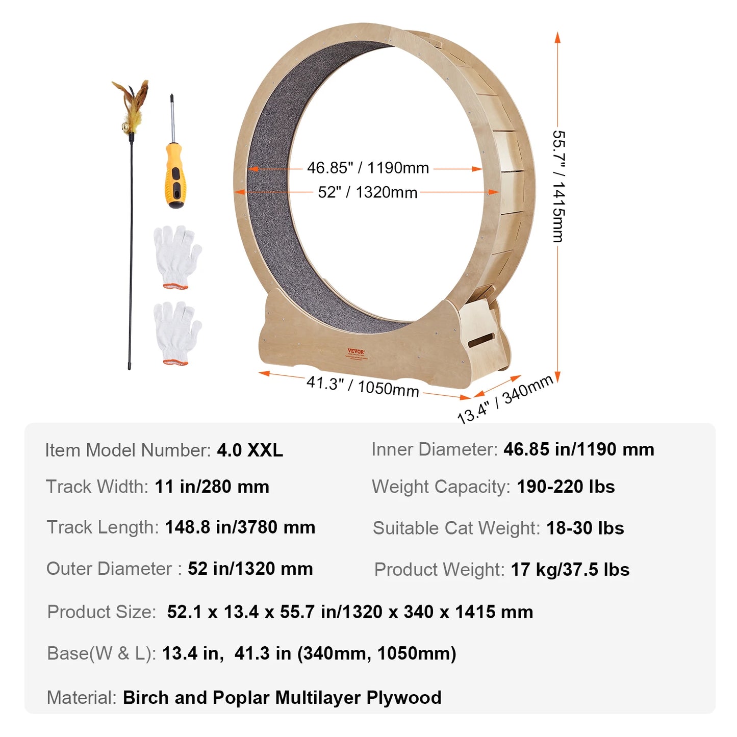 Cat Exercise Wheel with Detachable Carpet