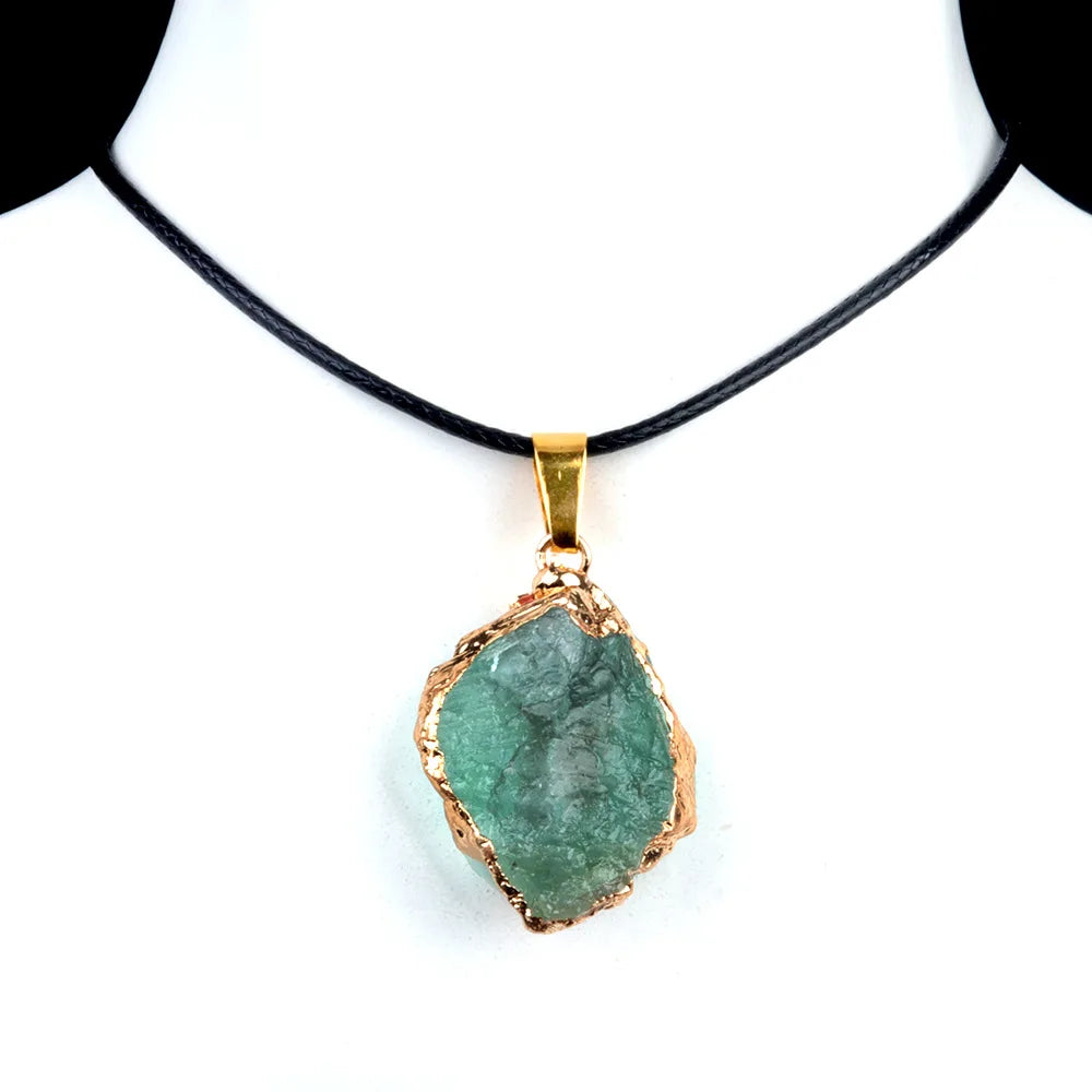 Natural Stone Crystal Pendant with Gold