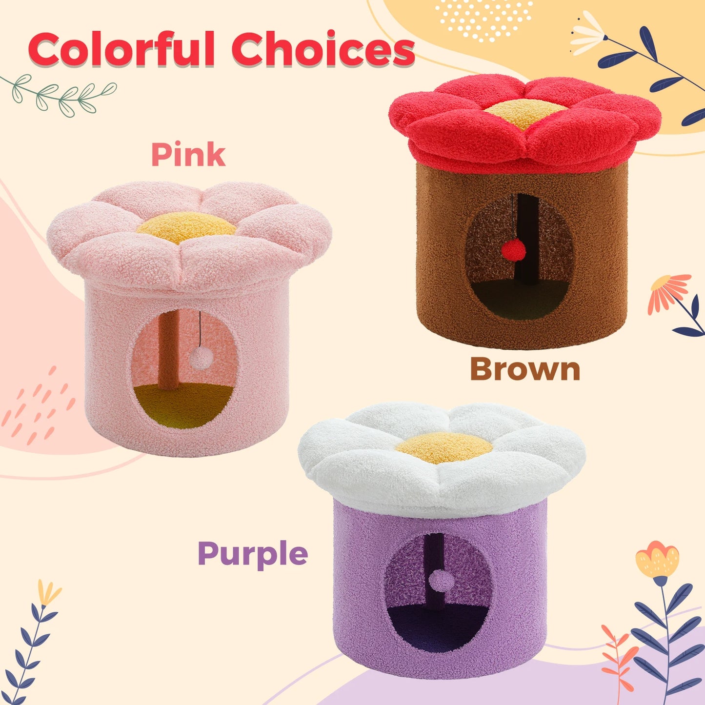 Cat House with Removable Flower Cat Bed
