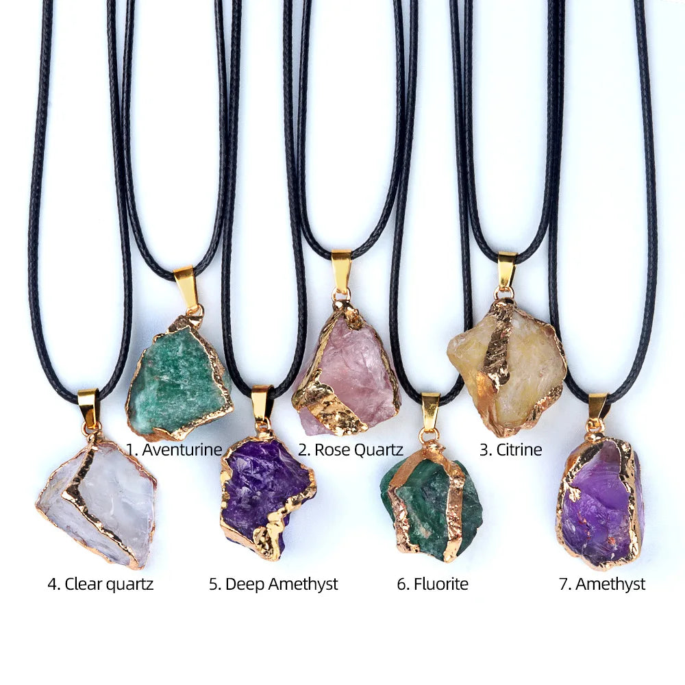 Natural Stone Crystal Pendant with Gold