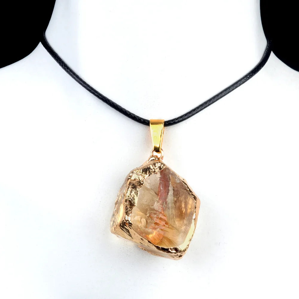 Natural Stone Crystal Pendant with Gold