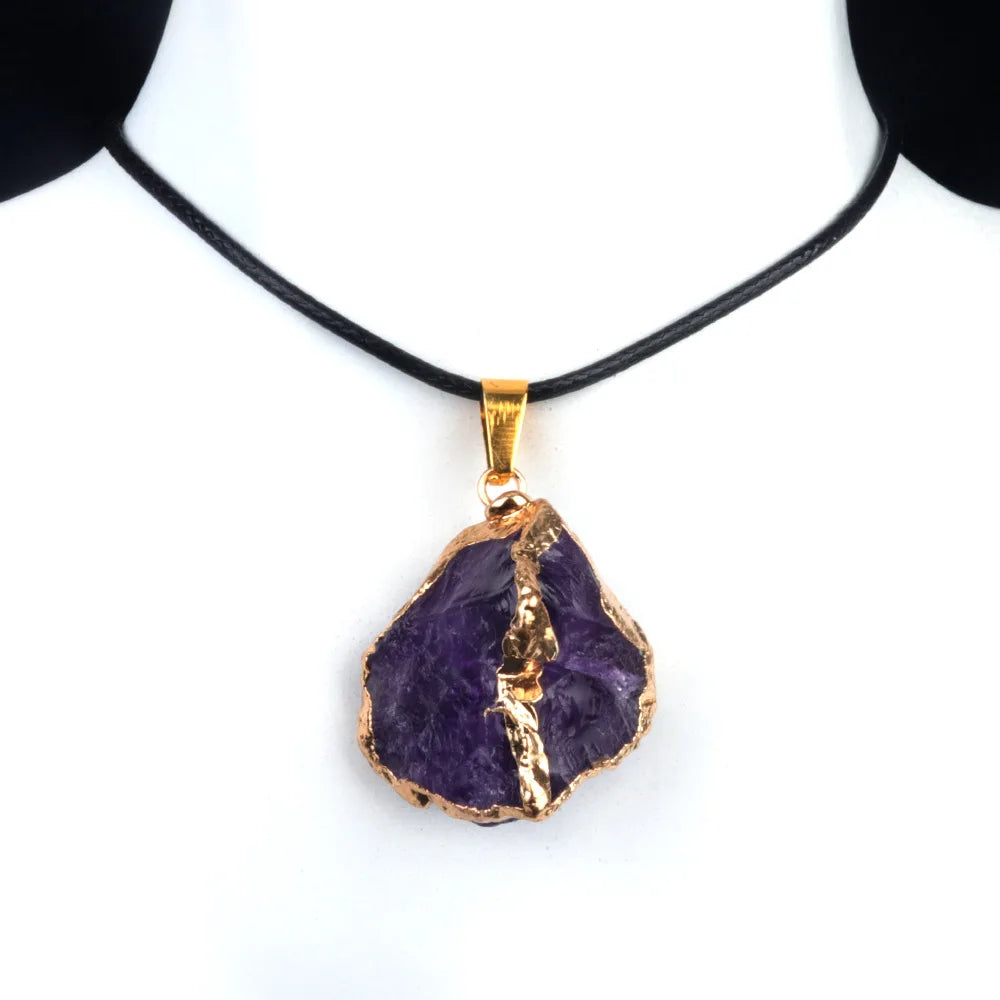 Natural Stone Crystal Pendant with Gold