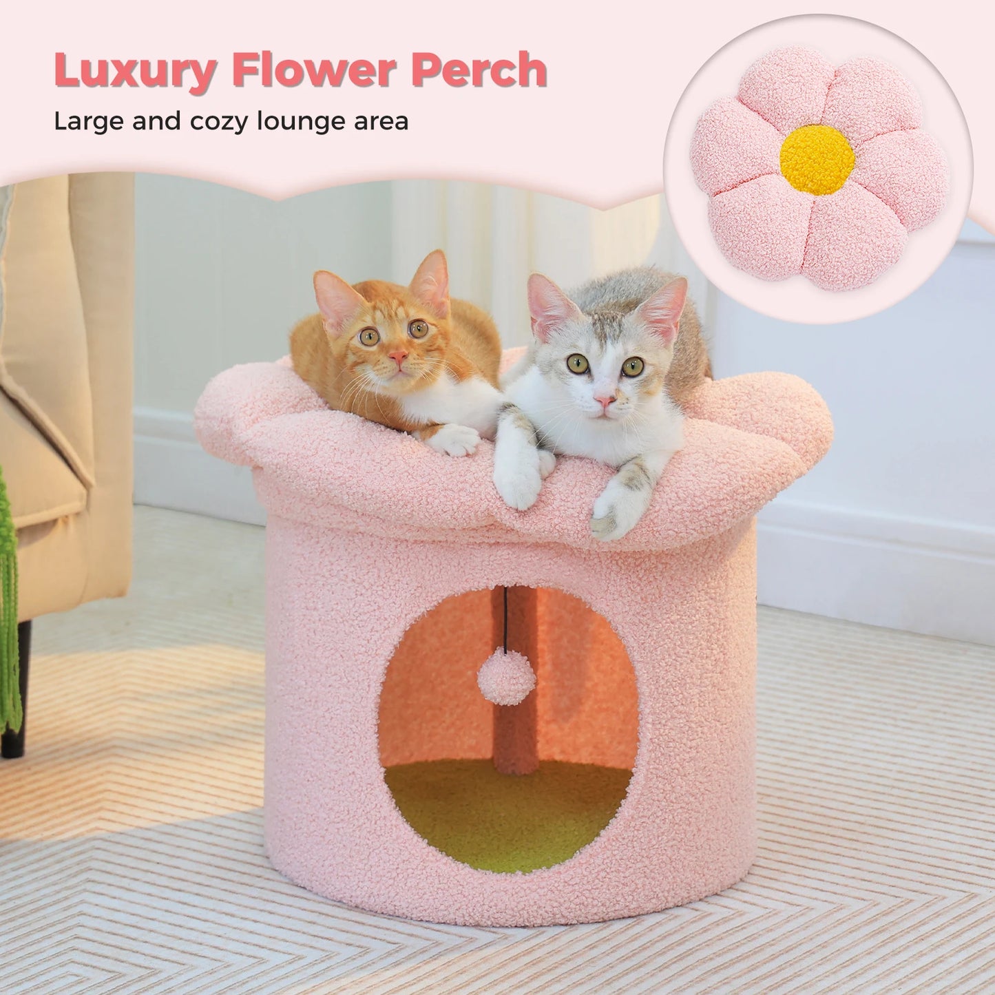 Cat House with Removable Flower Cat Bed