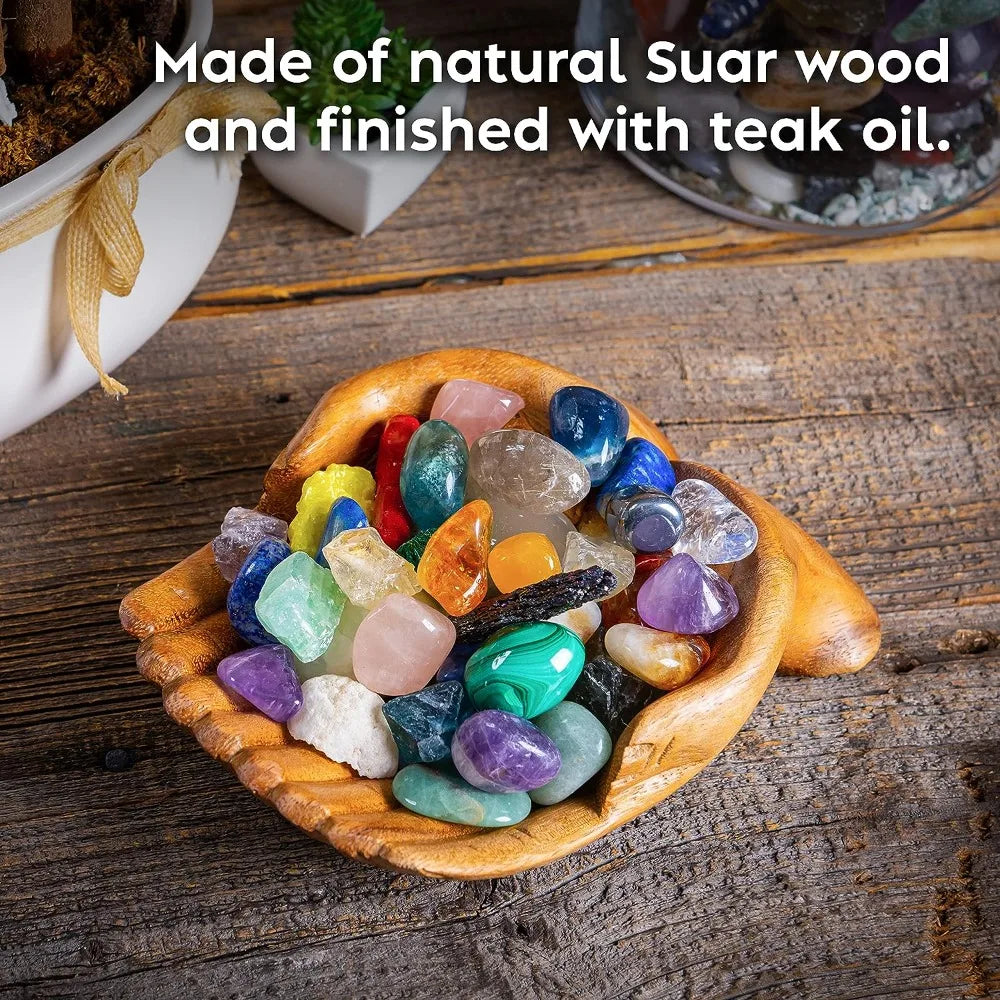 Carved Wooden Hands Offering Bowl – Spiritual Altar Décor for Crystals and Rituals