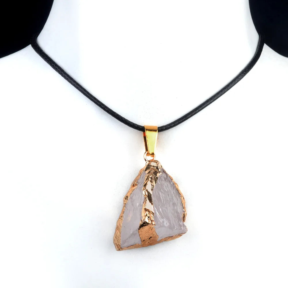 Natural Stone Crystal Pendant with Gold