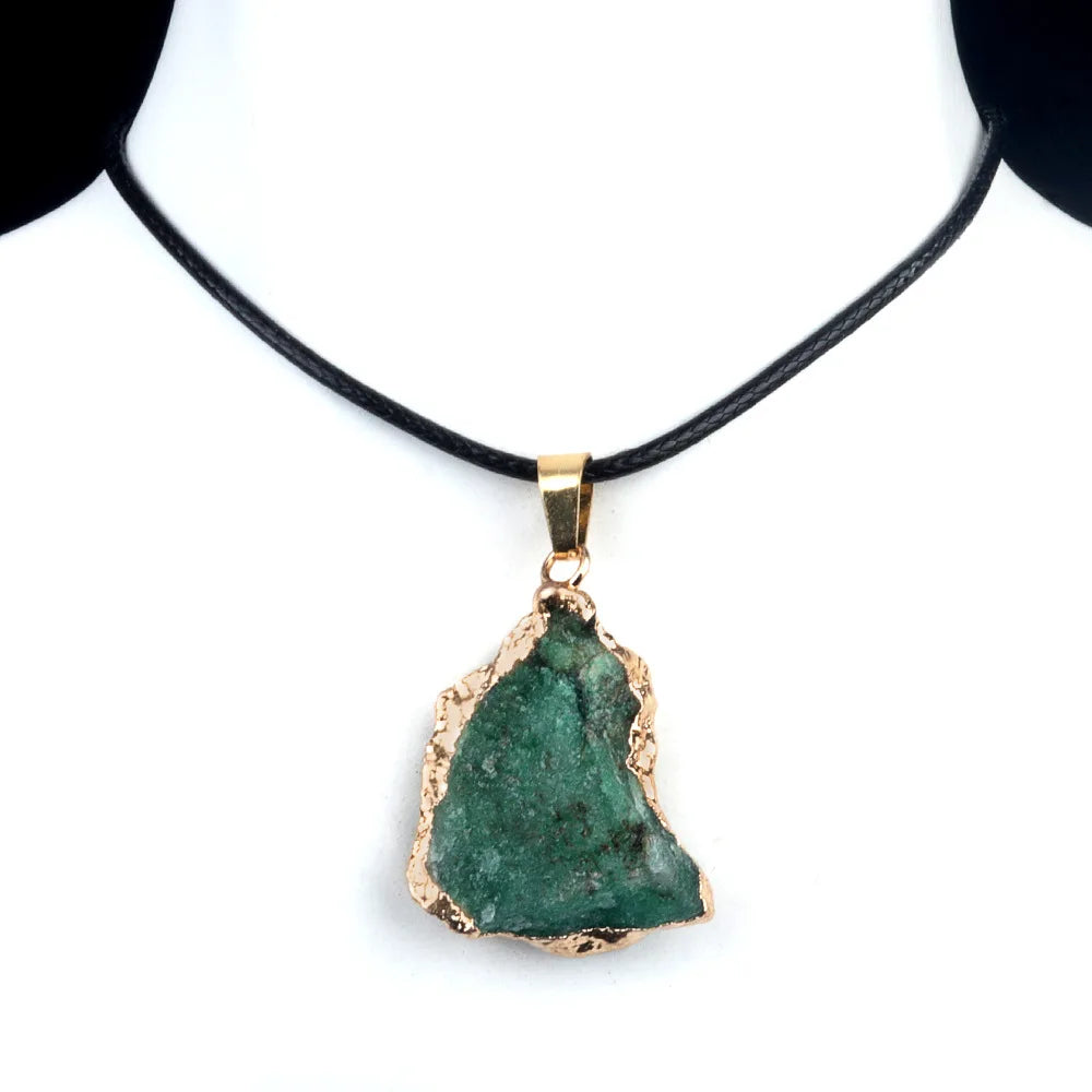 Natural Stone Crystal Pendant with Gold