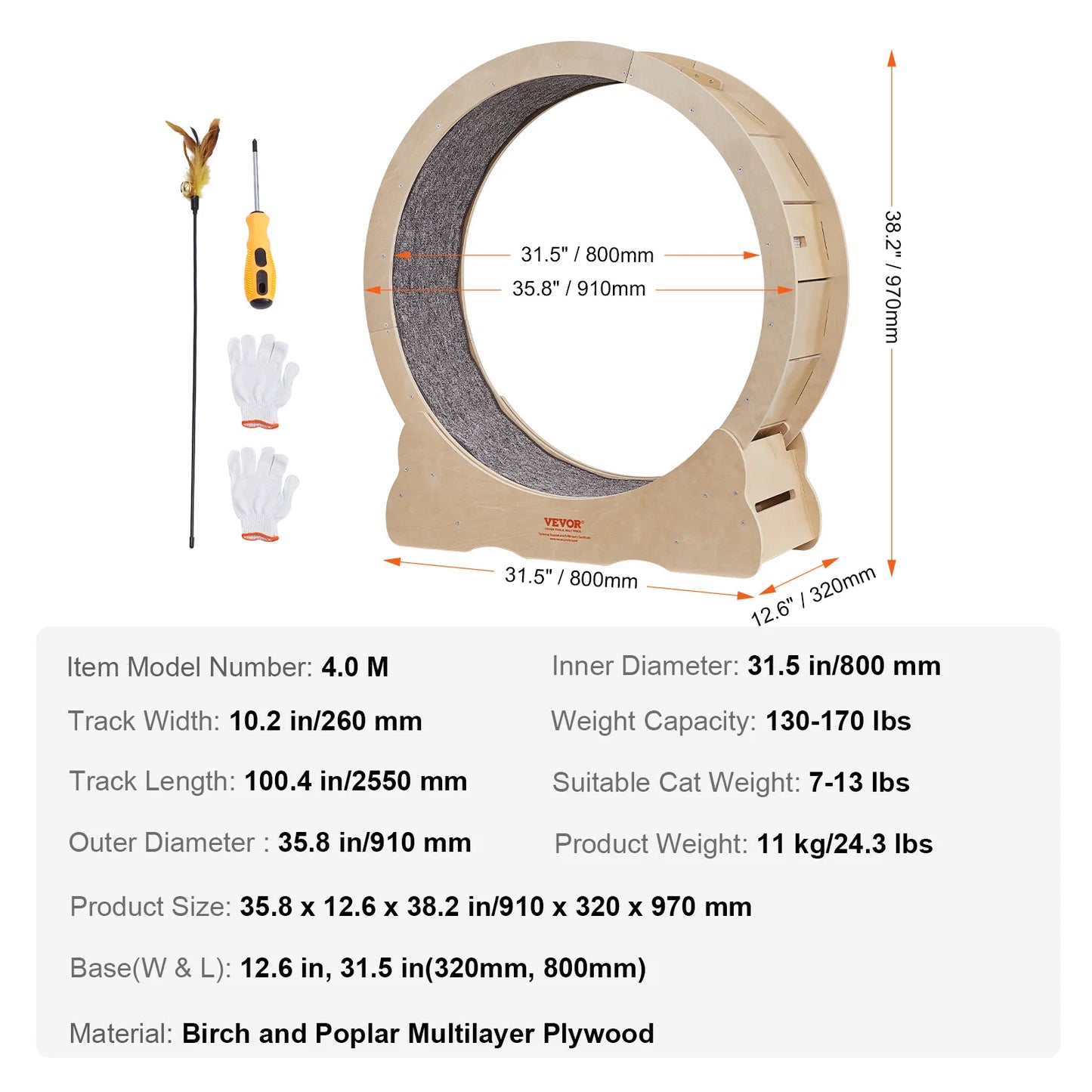 Cat Exercise Wheel with Detachable Carpet