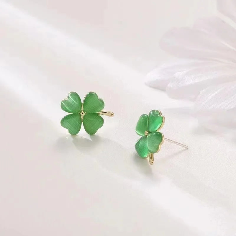 Four-Leaf Clover Cat's Eye Earrings