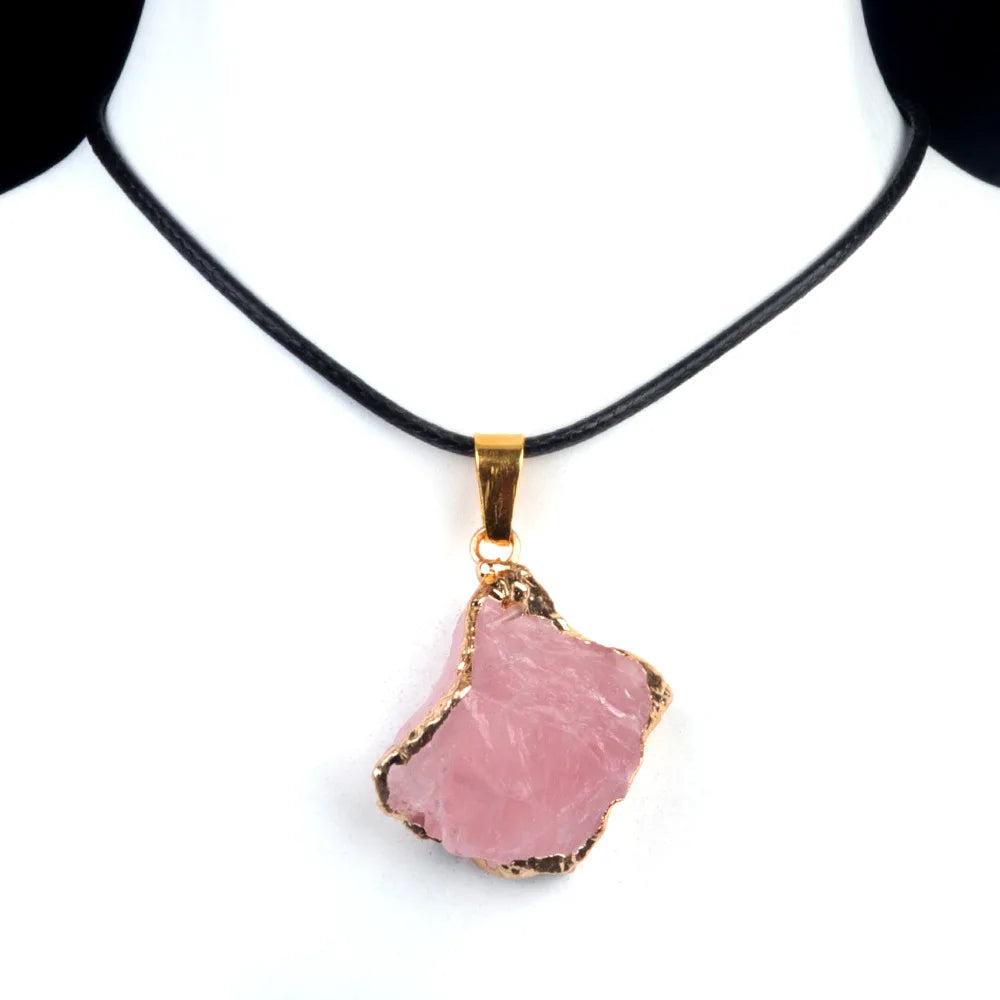 Natural Stone Crystal Pendant with Gold