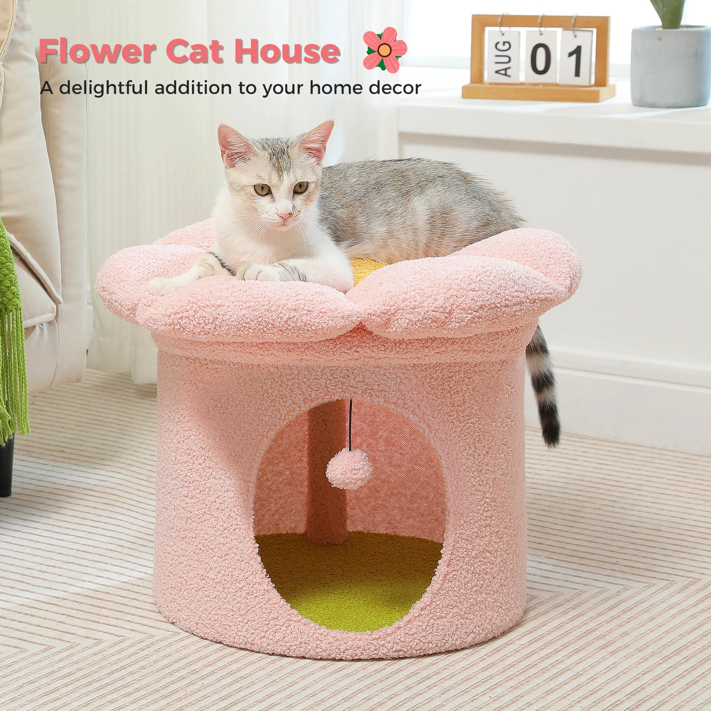 Cat House with Removable Flower Cat Bed