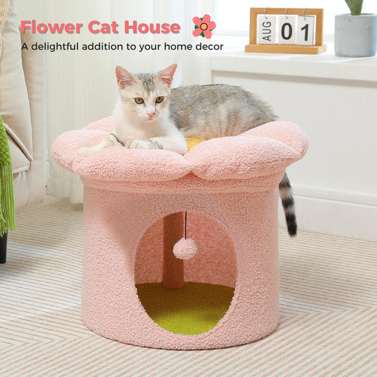 Cat House with Removable Flower Cat Bed