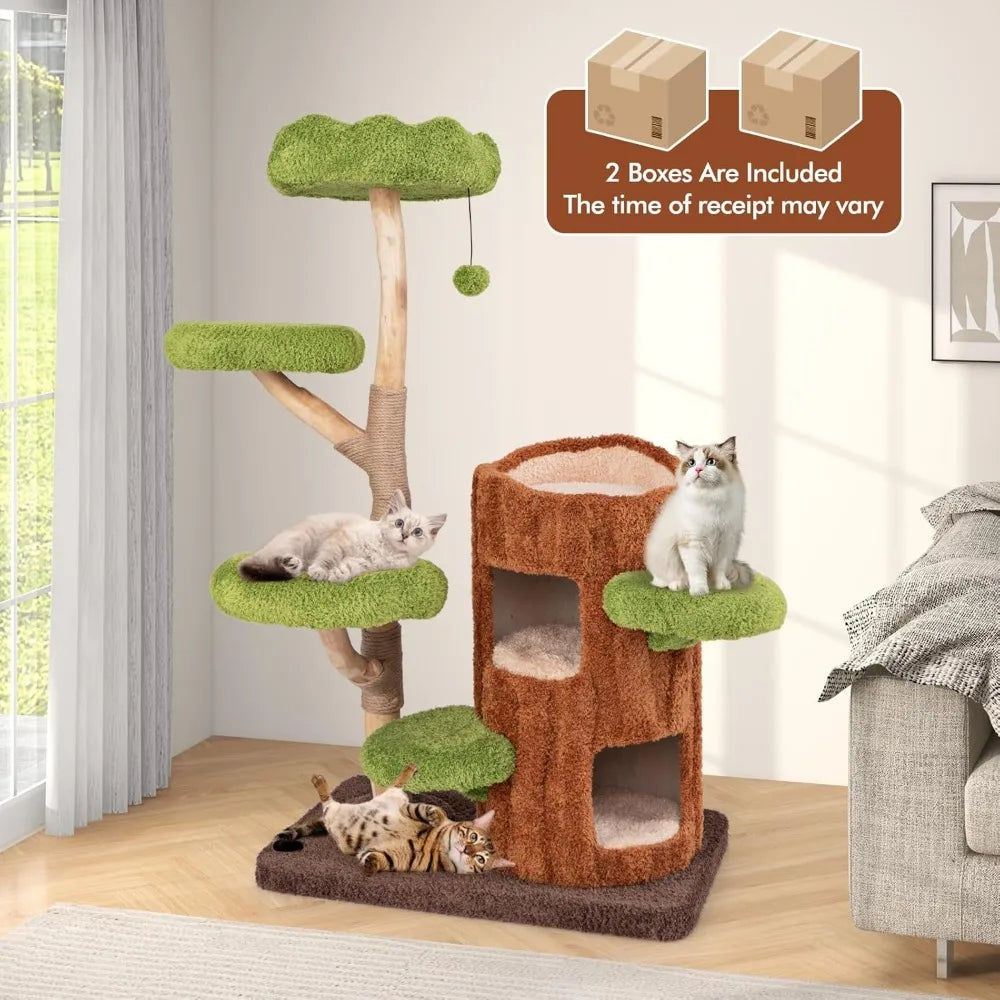 XL Wood Cat Tree, Multi-Level Cat Tower with Double Decker Cat House