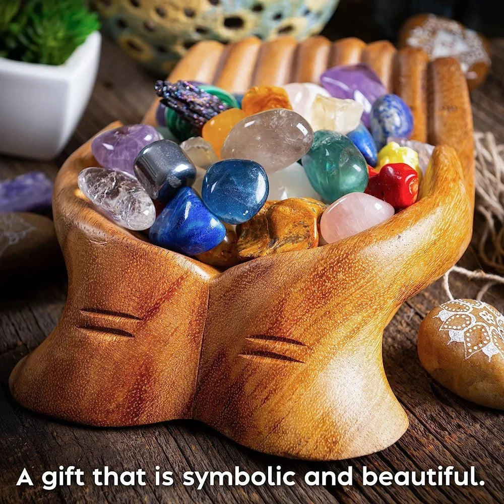 Carved Wooden Hands Offering Bowl – Spiritual Altar Décor for Crystals and Rituals