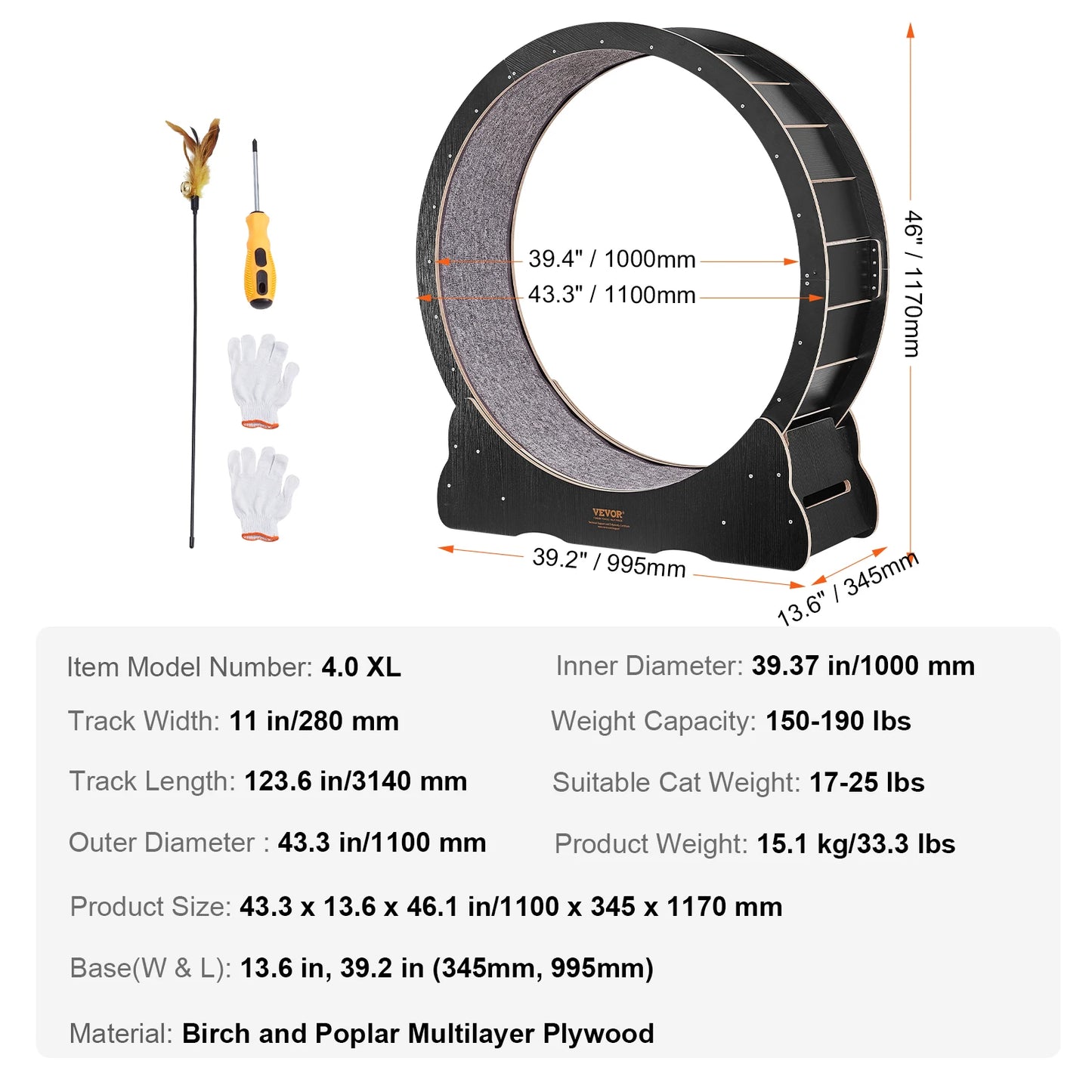 Cat Exercise Wheel with Detachable Carpet