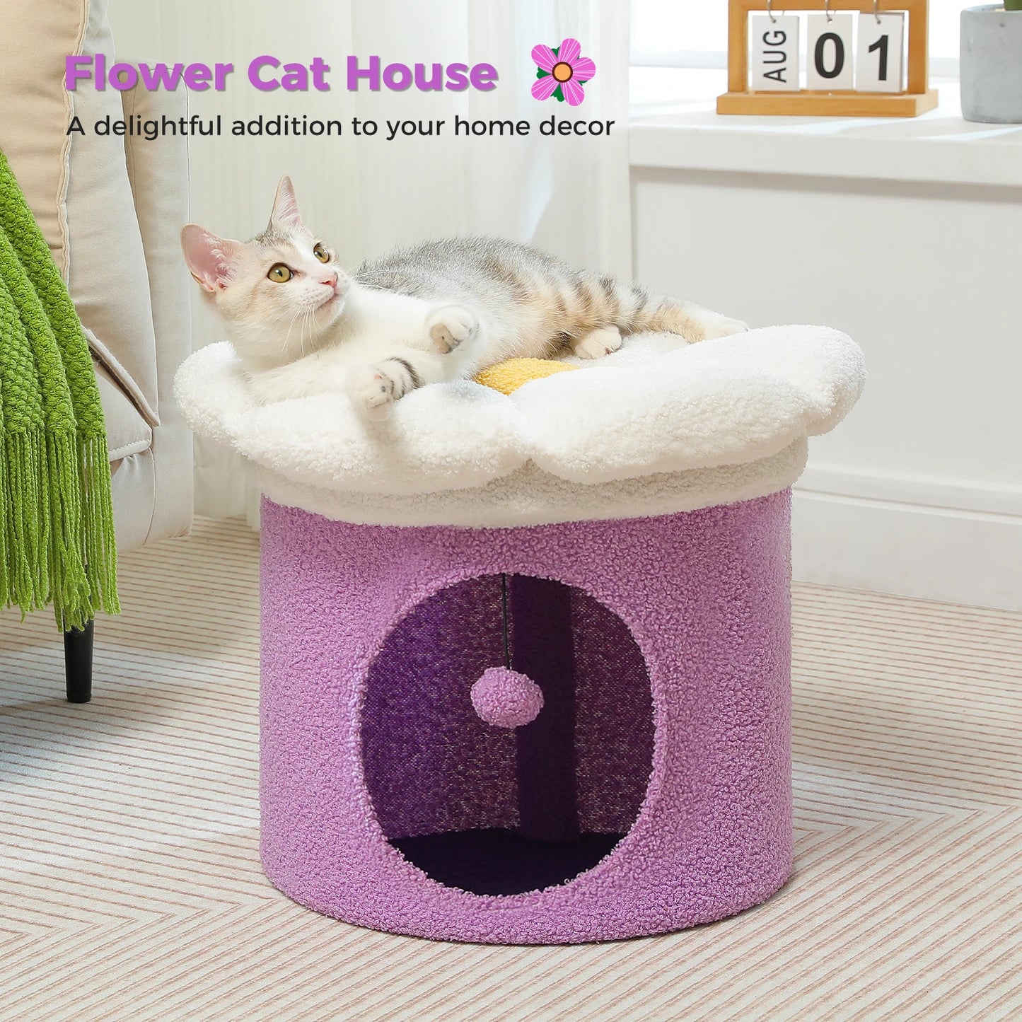 Cat House with Removable Flower Cat Bed