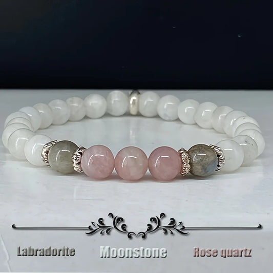 Moonstone, Labradorite and Rose Quartz Bracelet