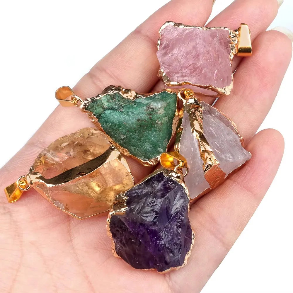Natural Stone Crystal Pendant with Gold