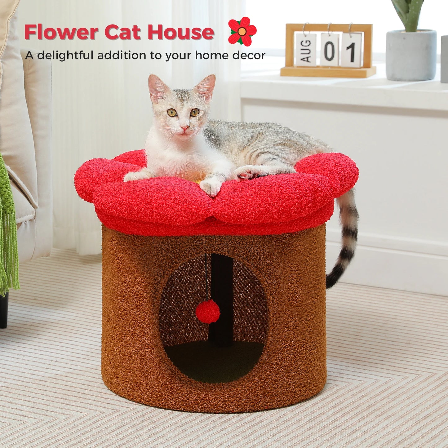 Cat House with Removable Flower Cat Bed