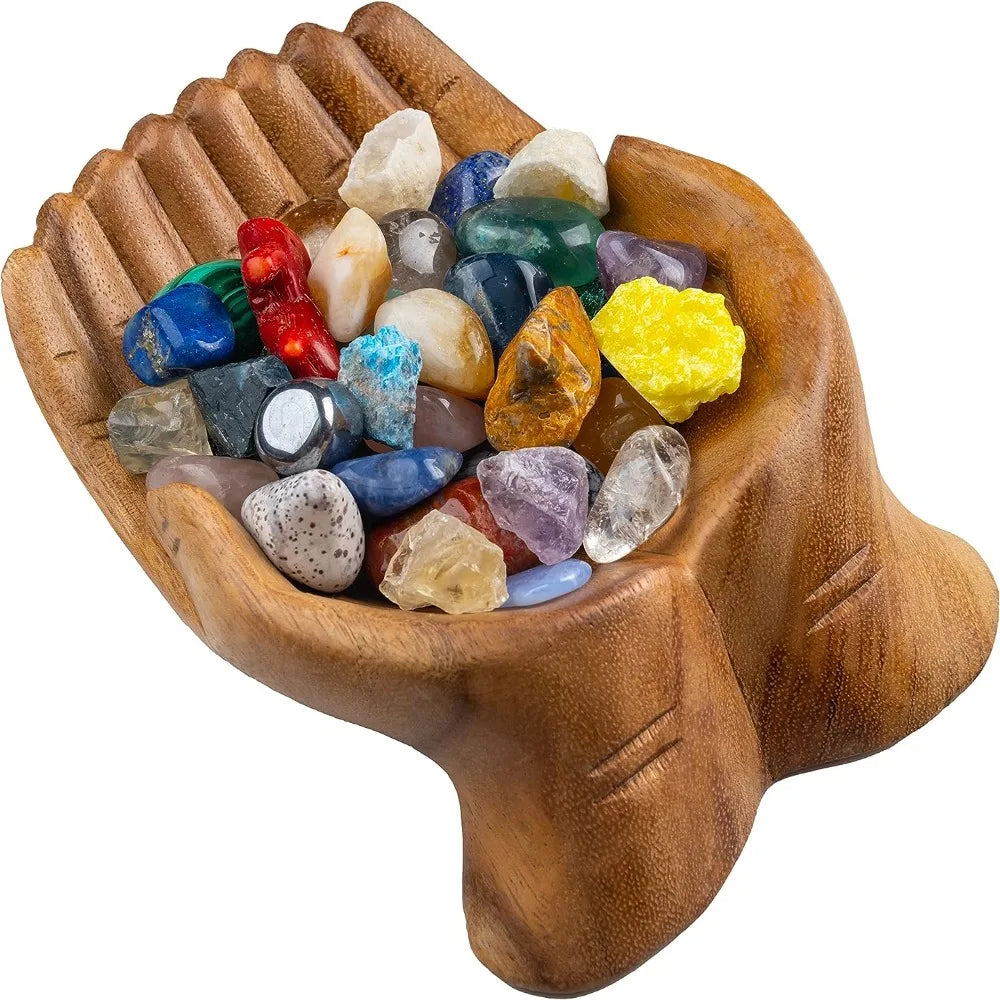 Carved Wooden Hands Offering Bowl – Spiritual Altar Décor for Crystals and Rituals