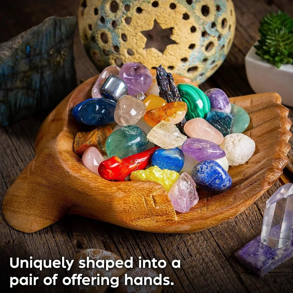Carved Wooden Hands Offering Bowl – Spiritual Altar Décor for Crystals and Rituals