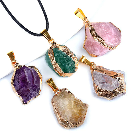Natural Stone Crystal Pendant with Gold