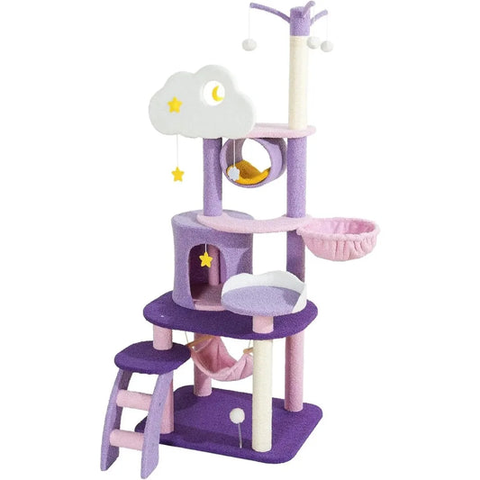 XL Unique Cat Tree: Pink & Purple with Cloud