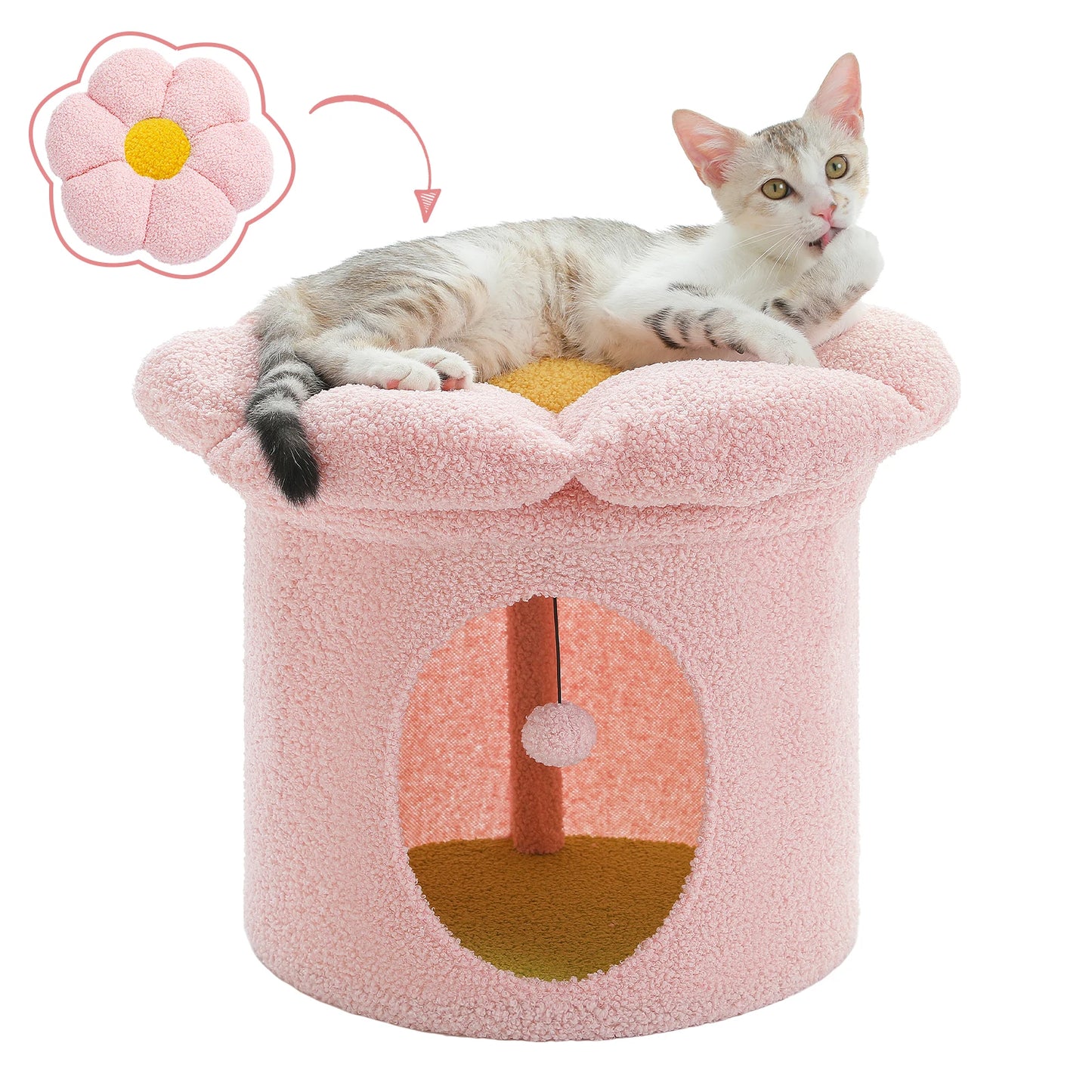 Cat House with Removable Flower Cat Bed