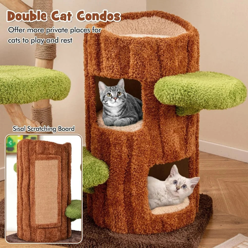 XL Wood Cat Tree, Multi-Level Cat Tower with Double Decker Cat House