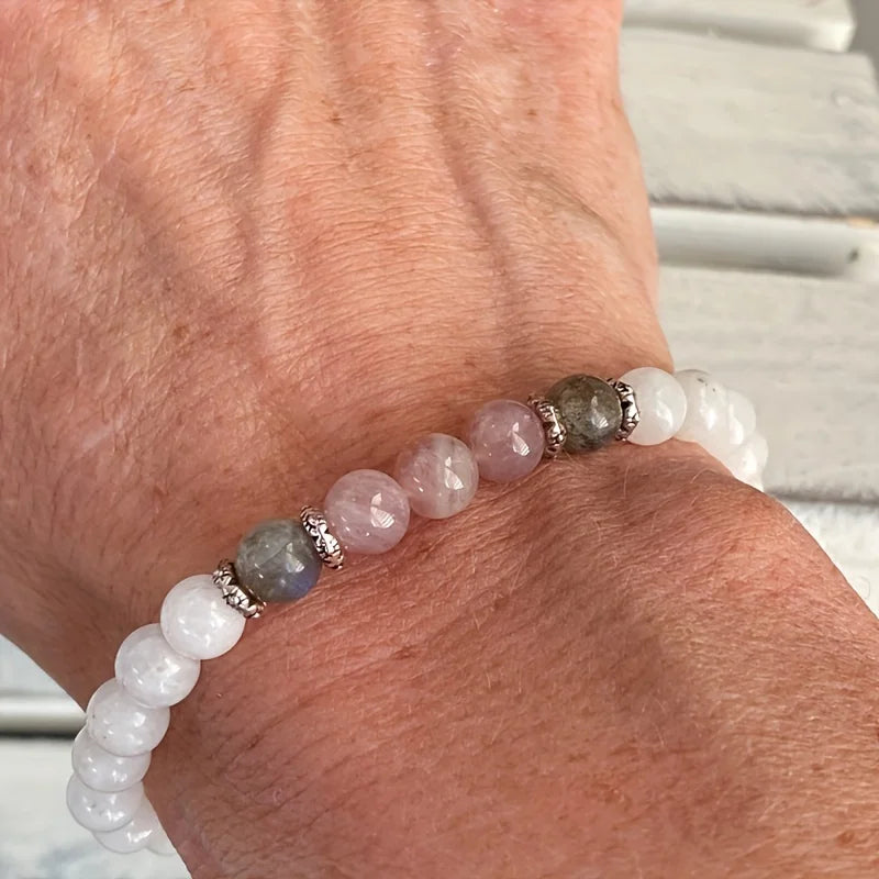Moonstone, Labradorite and Rose Quartz Bracelet