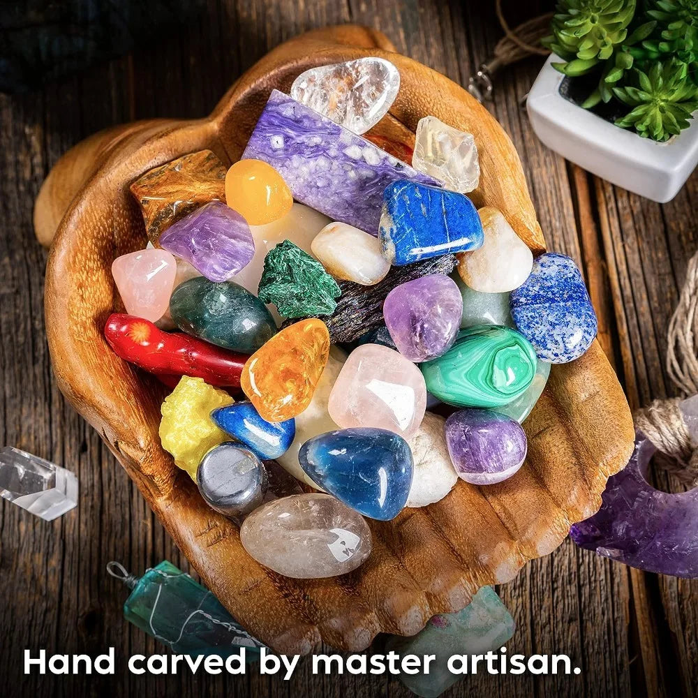 Carved Wooden Hands Offering Bowl – Spiritual Altar Décor for Crystals and Rituals