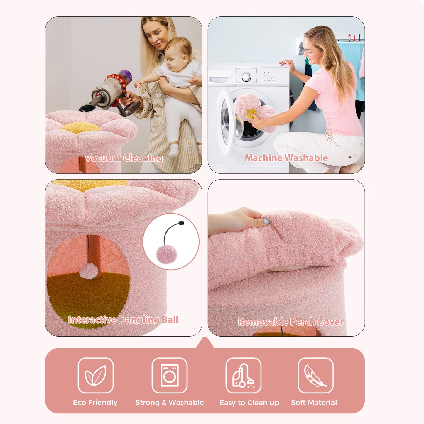 Cat House with Removable Flower Cat Bed
