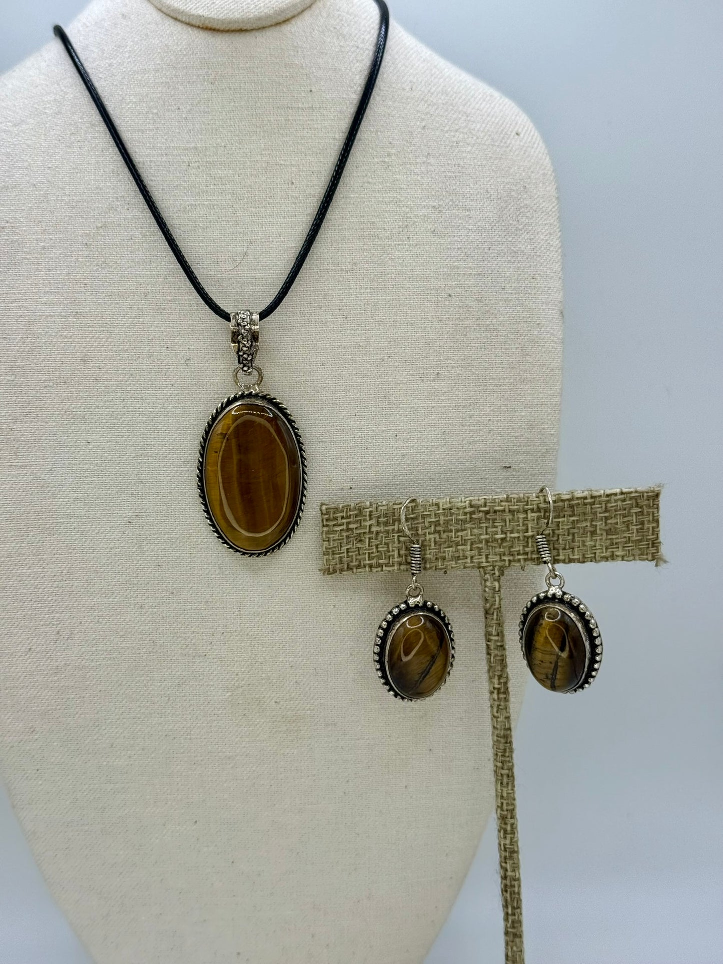 Tigers Eye Pendant and Earrings Set