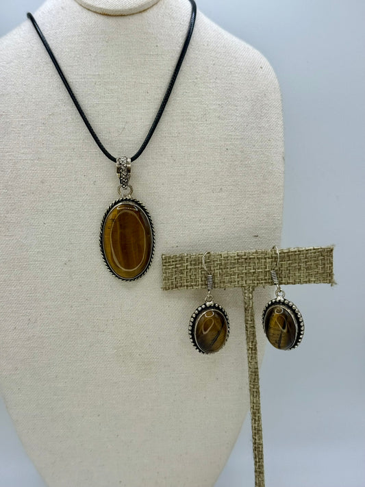 Tigers Eye Pendant and Earrings Set