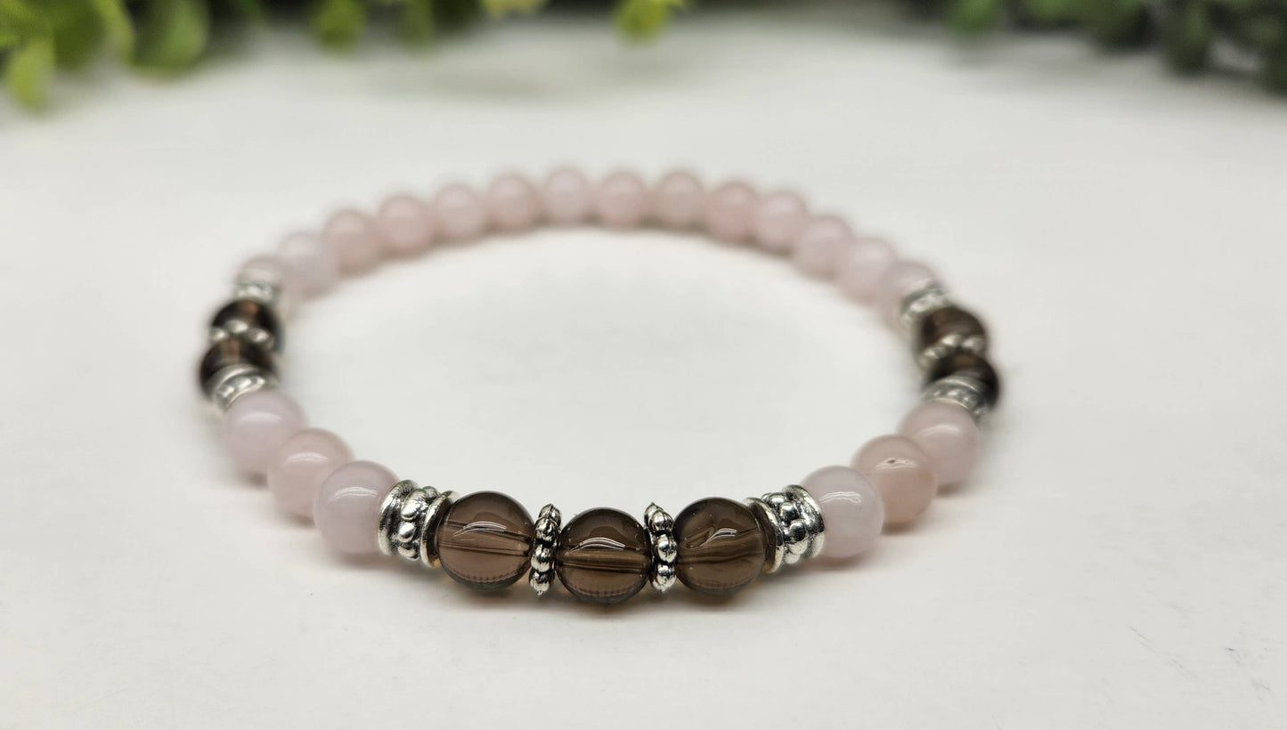 GRIEF/LOSS - Smoky Quartz/Rose Quartz 6mm Bracelet