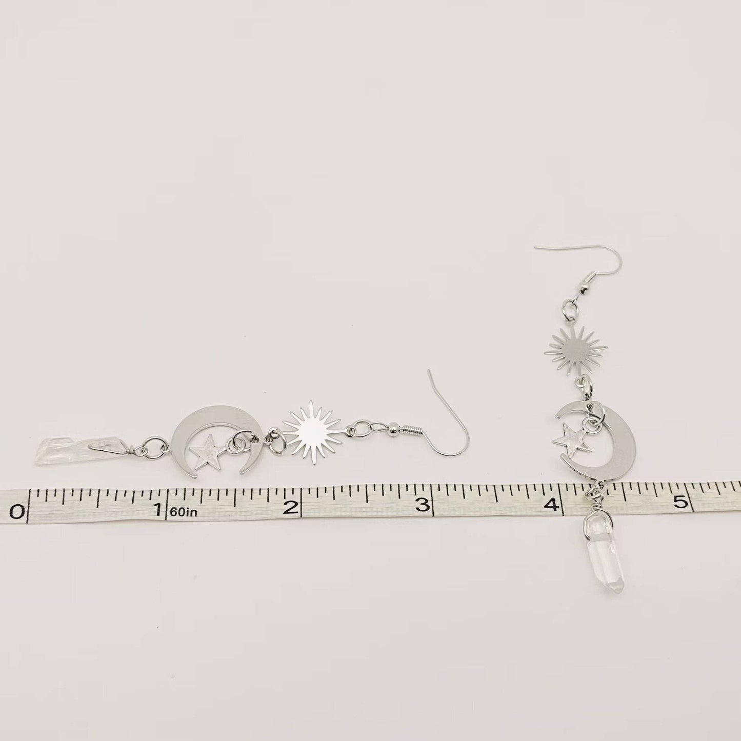 Silver Moon & Star Crystal Earrings