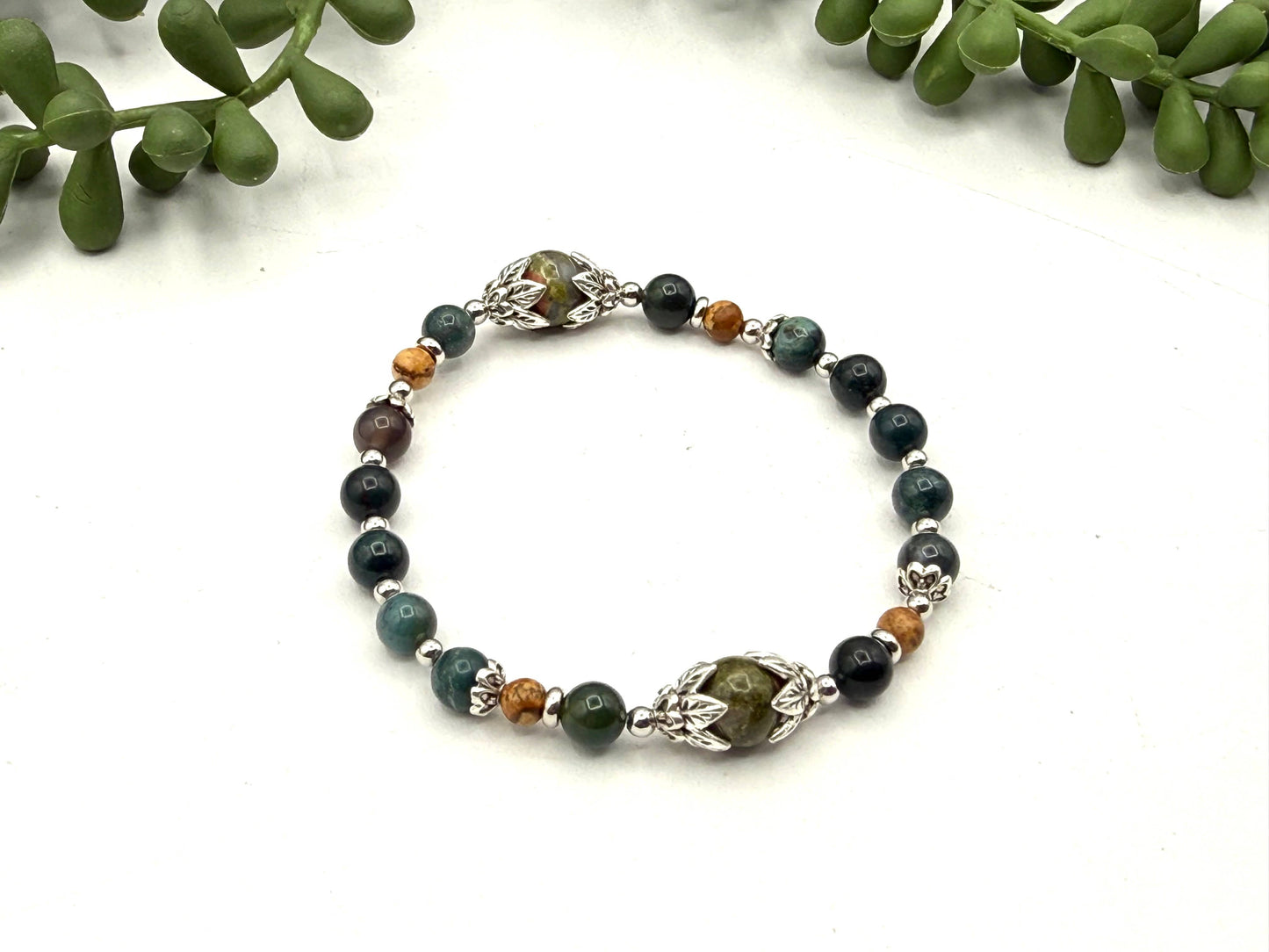 Be Present - Unakite/Moss Agate/Picture Jasper Bracelet