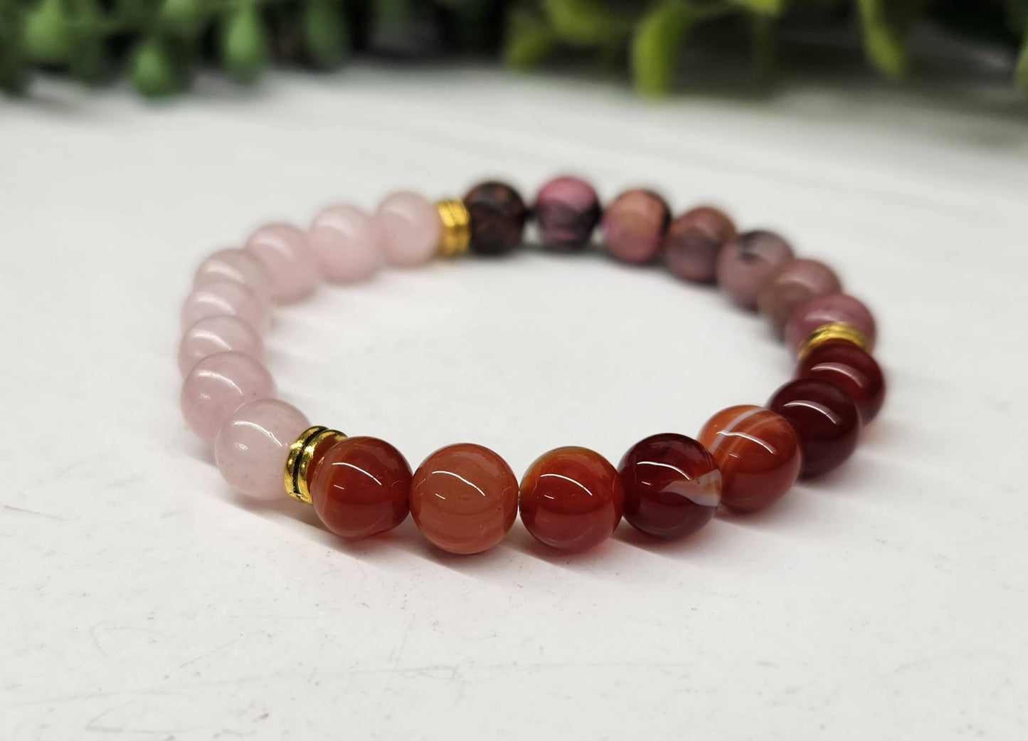 Self Love - Rose Quartz/Banded Carnelian/Rhodonite Bracelet