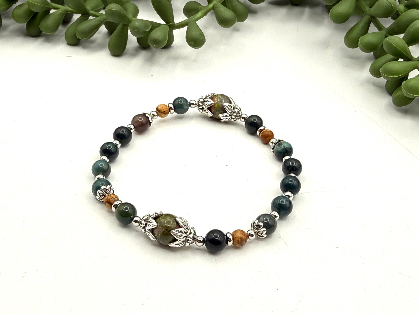 Be Present - Unakite/Moss Agate/Picture Jasper Bracelet