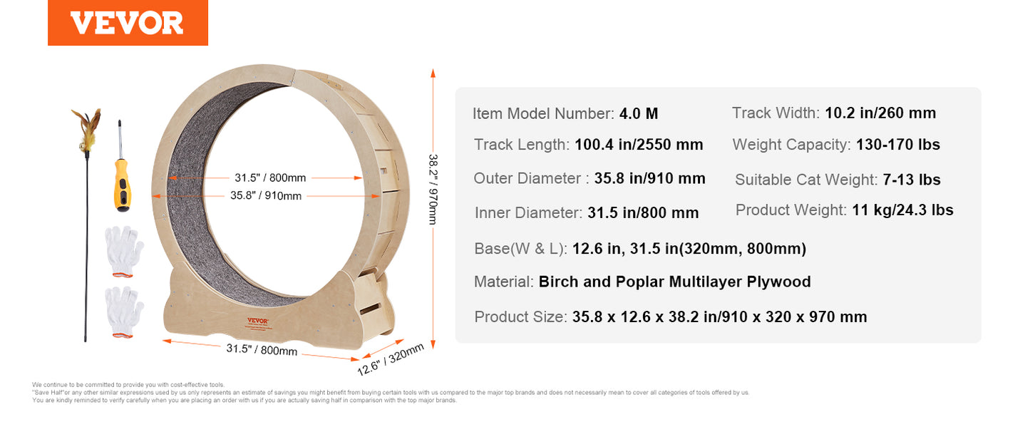 Cat Exercise Wheel with Detachable Carpet
