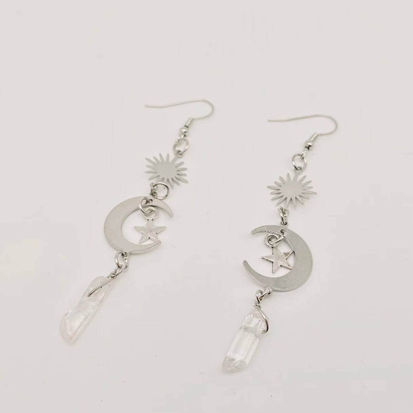 Silver Moon & Star Crystal Earrings