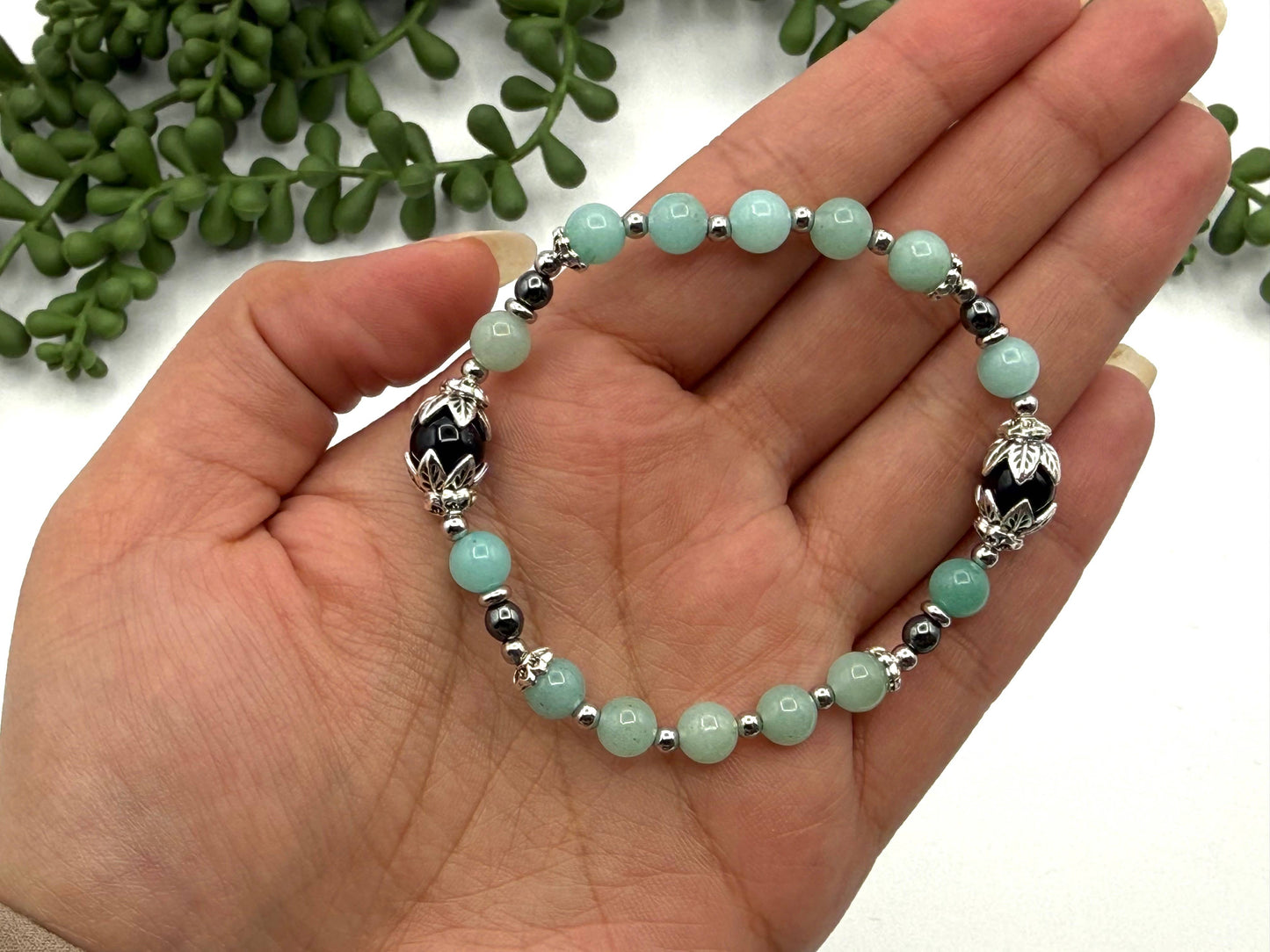 Hold My Boundaries - Amazonite/Obsidian/Hematite Bracelet