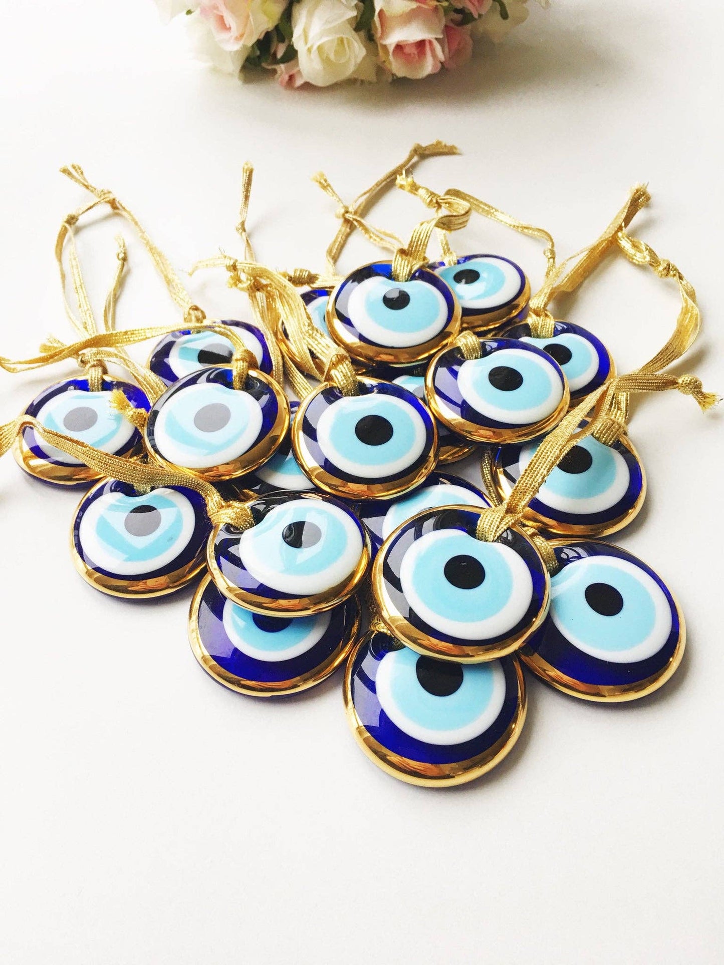 Evil Eye Gold Trimmed Beads