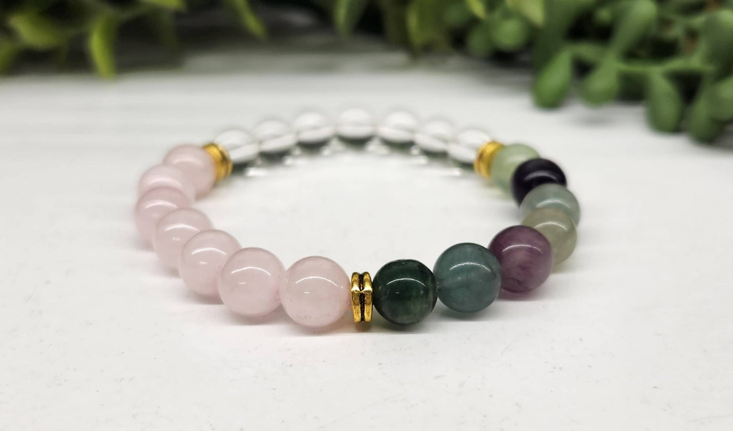 INNER PEACE - Clear Quartz/Rainbow Fluorite/Rose Quartz